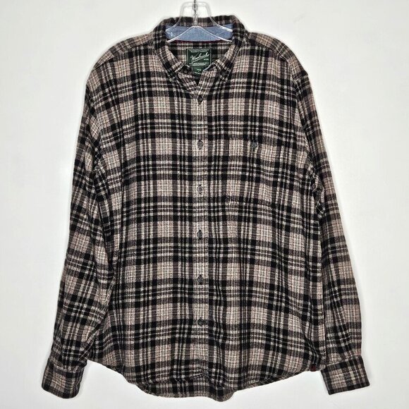 Woolrich Shirt Mens Large Gray Black Plaid Cotton Flannel Button Up Gorpcore - Picture 1 of 8